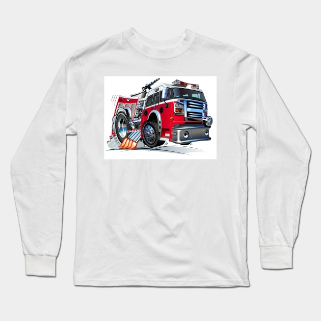 Cartoon firetruck Long Sleeve T-Shirt by Mechanik